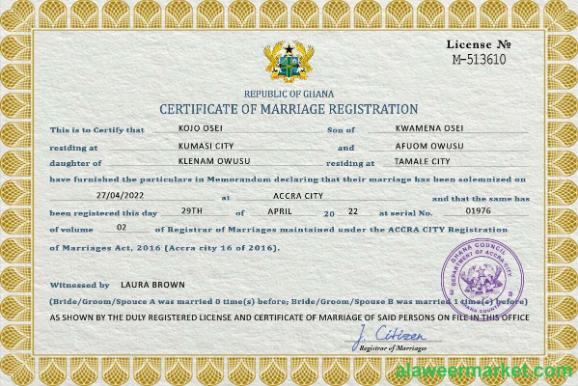 Ghana marriage certificate PSD template